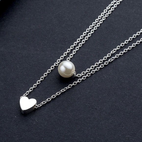Heart and Pearl Double Layered Necklace - Picture 4 of 6